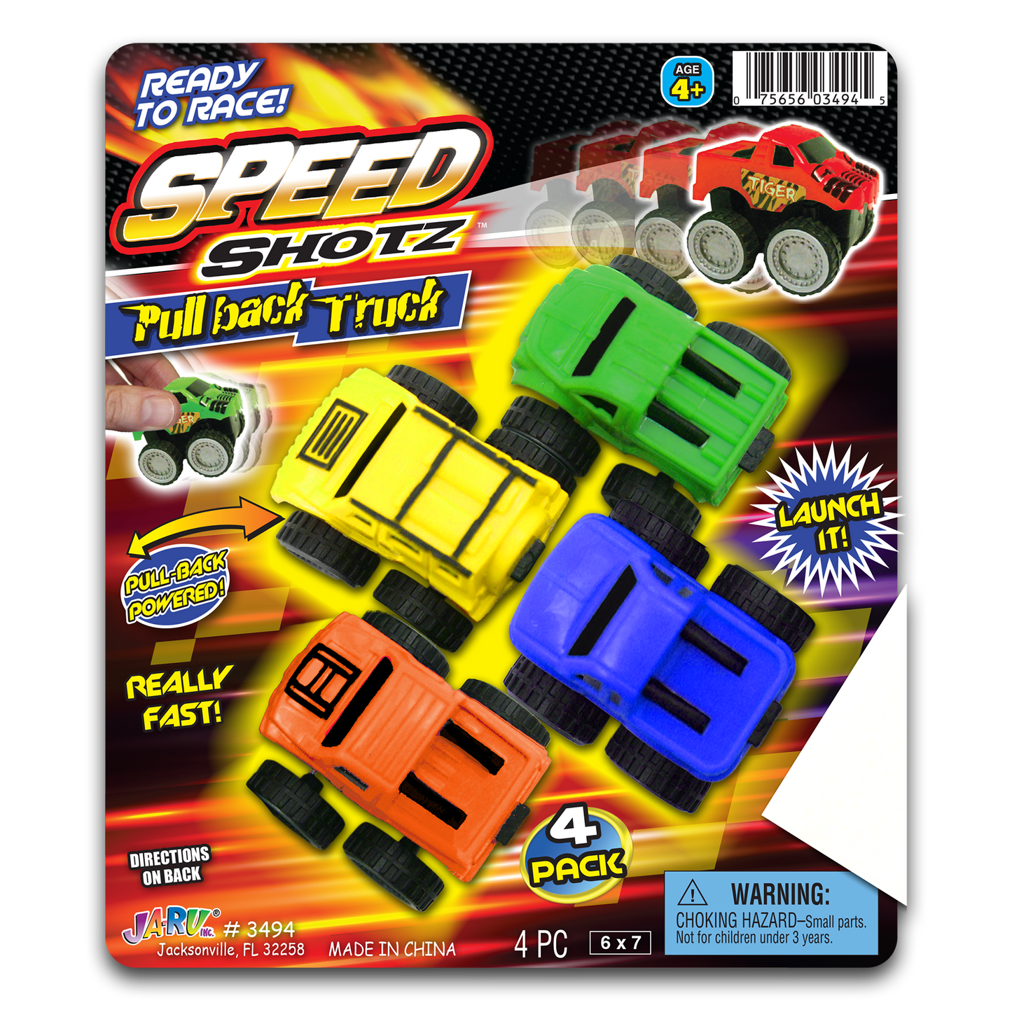 4PK SPEED SHOTZ PULL BACK TRUCKS