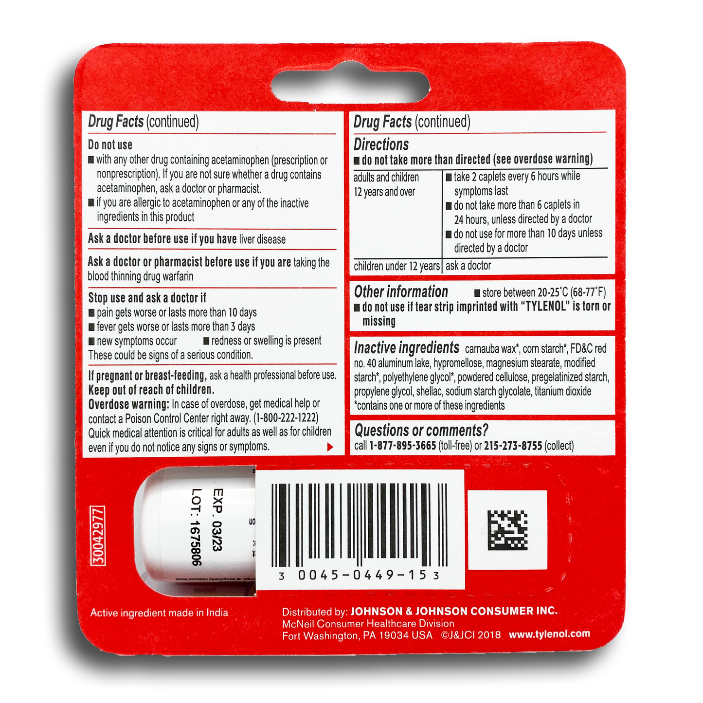 TYLENOL EXTRA STENGTH VIAL