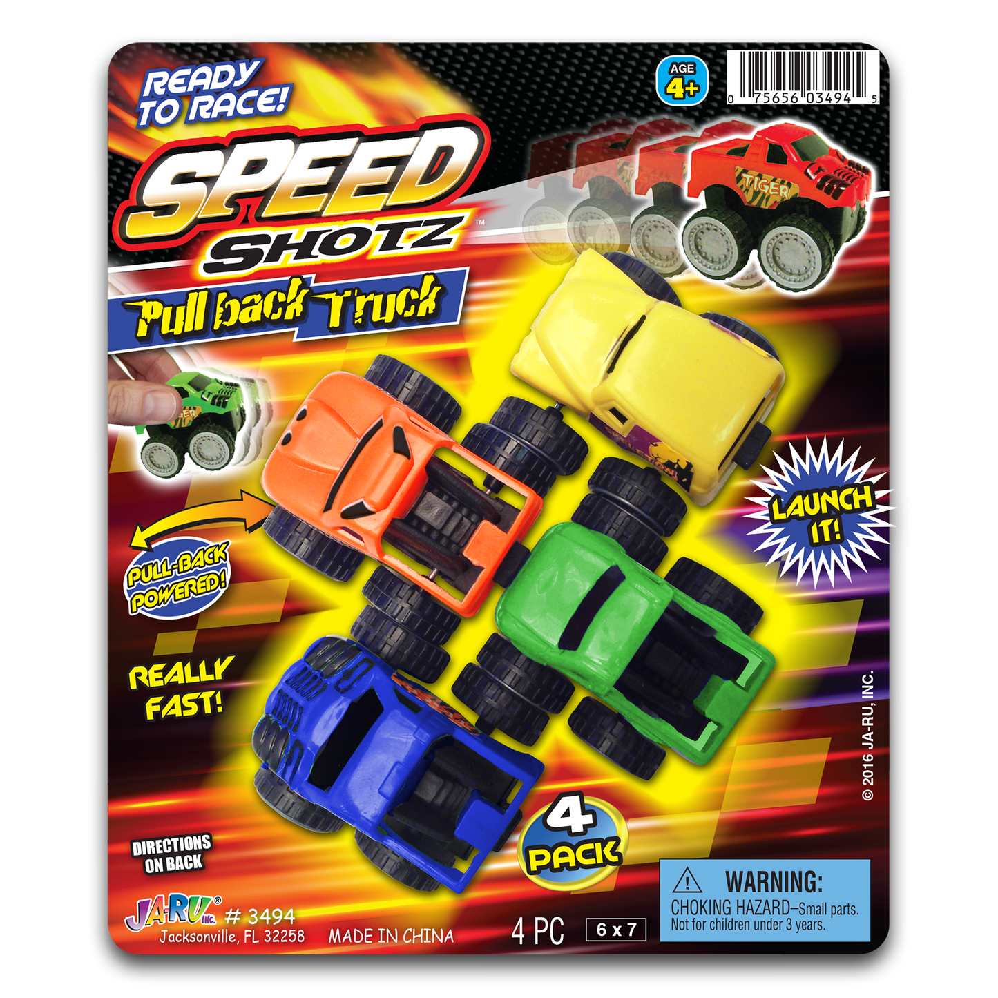 4PK SPEED SHOTZ PULL BACK TRUCKS