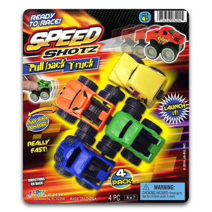 4PK SPEED SHOTZ PULL BACK TRUCKS