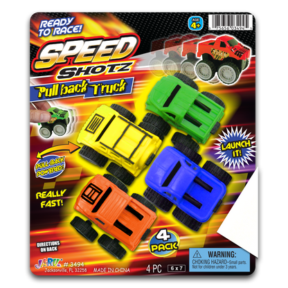 4PK SPEED SHOTZ PULL BACK TRUCKS