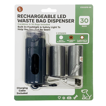 RECHARGEABLE LED FLASHLIGHT WASTE BAG DISPENSER