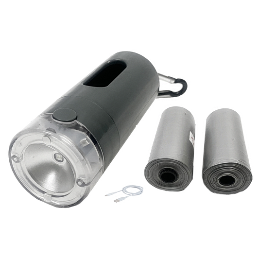 RECHARGEABLE LED FLASHLIGHT WASTE BAG DISPENSER